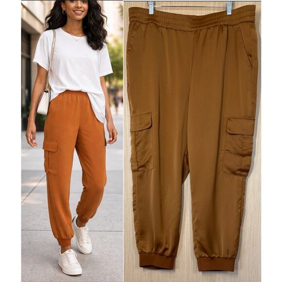 Banana Republic Pants - Banana Republic Satin Finish Cargo Jogger Pants Womens Size XL Bronze Casual